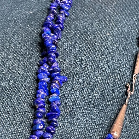 Native American Double Strand Lapis with Stamped Sterling Clasp - Picture 9 of 9